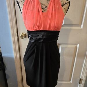 Deb Coral and Black Backless Dress